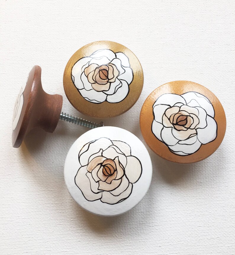 Gold Flower Knobs large Knobs and Pulls / Gold Knobs Etsy