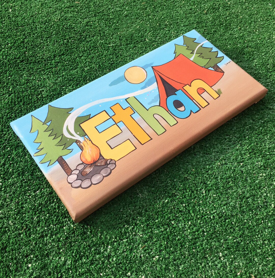 Vintage Camping Wall Art / Camping Nursery Decor/ Wall Name Art Hanging