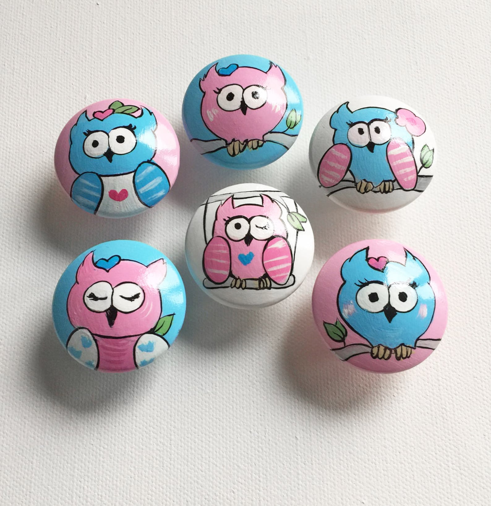 Pink and Blue Owl Drawer Pulls / Dresser Knobs and Pulls Hand Etsy