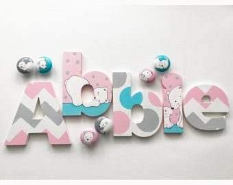 Polar Bear Wooden Wall Letters / Hand Painted Letters for Baby / Polar Bear Room Decor / Girly Decor / wooden letters/ Polar Bear Art