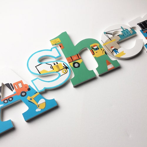 Construction Wooden Letters Baby Boy Nursery Letters / Baby Etsy