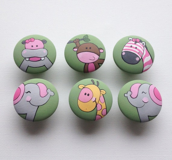 Girly Sage Jungle Animal Drawer Pulls Dresser Knobs And Etsy