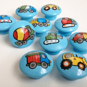 Hand Painted Knobs - Construction Nursery Art - Construction Knobs and Pulls Hand Painted for Boys, Kids, Nursery Room Decor