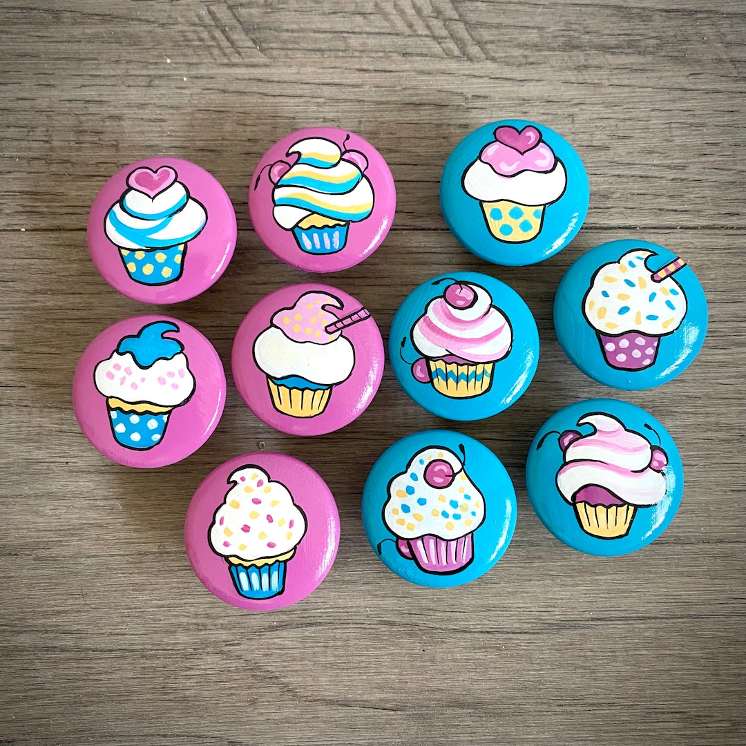 Cupcake Drawer Pulls Drawer Knobs / Pink and Blue Cupcake Nursery Baby