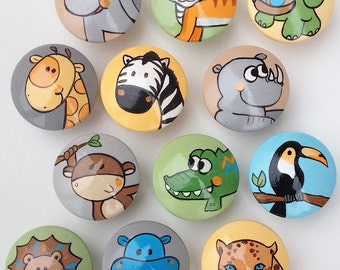 Animal Drawer Pulls (large) / Dresser Knobs and Pulls Hand Painted for Boys, Girls, Kids, Nursery Rooms Safari Animals Jungle Room Decor