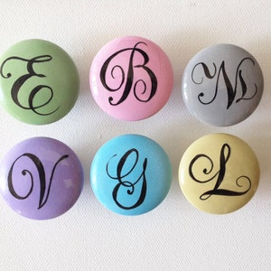 Monogrammed Drawer Pulls / Dresser Knobs and Pulls Hand Painted for Boys, Girls, Kids Nursery Rooms (Assorted Color Background) Letter Knobs