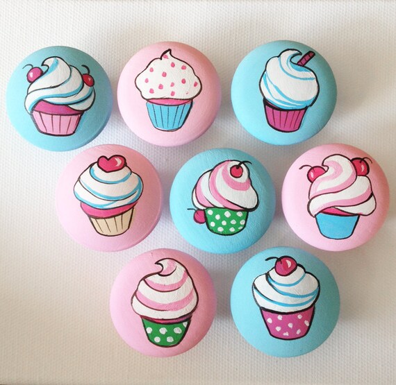 Vintage Cupcake Drawer Pulls Drawer Knobs Pink And Blue Etsy