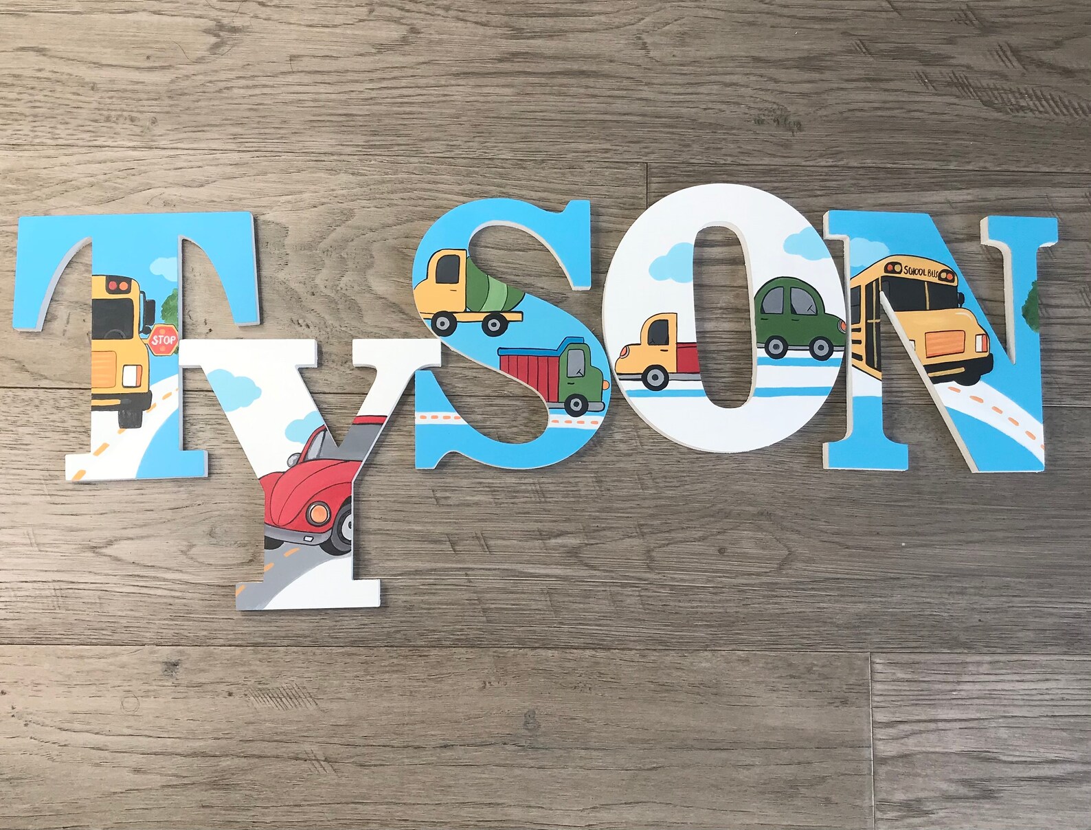 Construction Wooden Wall Name Letters 7 Hand Painted Etsy