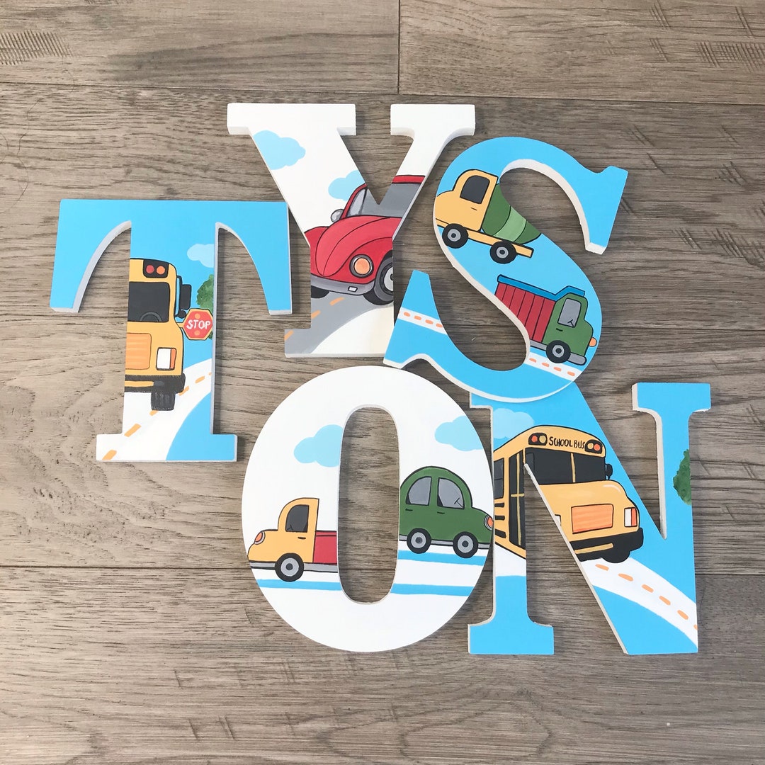 Construction Wooden Wall Name Letters 7 Hand Painted Etsy