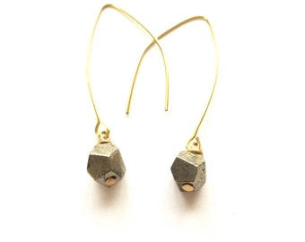 Faceted Pyrite Drop Earrings * silver, gold or copper * semi-precious mineral boho earrings