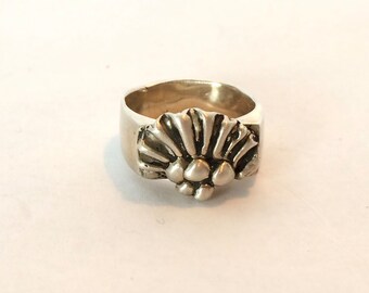 Rustic, Carved Flora Statement Ring * Sterling silver * Unisex, Size 5.5 * Ultra-unique one-of-a-kind carved design