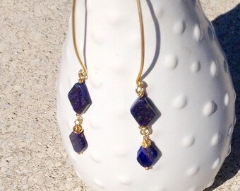 Lapis Lazuli Marquis Drop dangle earrings * gold semi-precious blue gemstone