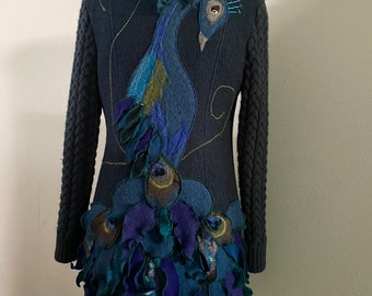 Peacock Theme coat in boiled wool