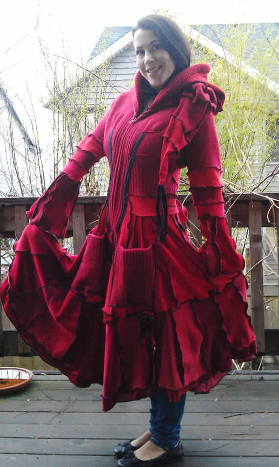 Red Riding Hood Womens Sweater Coat Repurposed From Recycled - Etsy UK