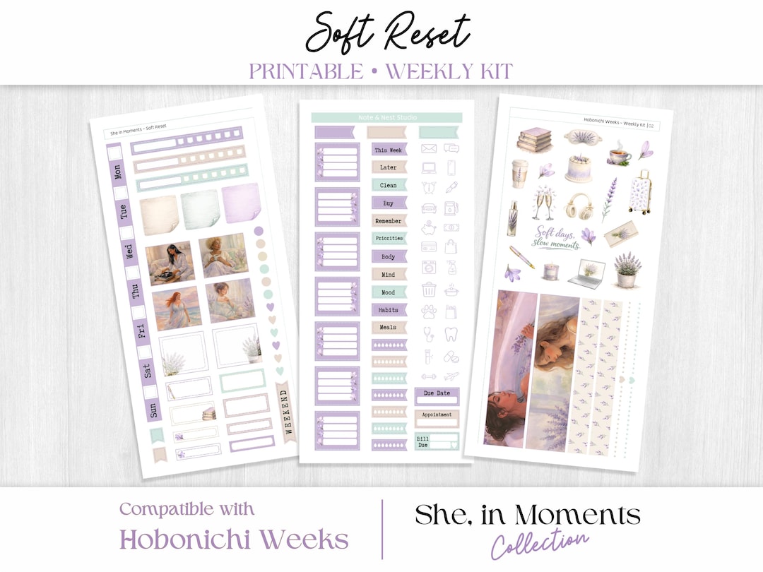 Hobonichi Weeks Printable Stickers | Soft Reset | Weekly Kit (digital ...