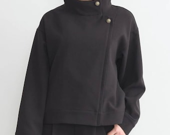 Megumi Inspired Blouson Jacket | Minimal Anime Streetwear, Black Stand Collar
