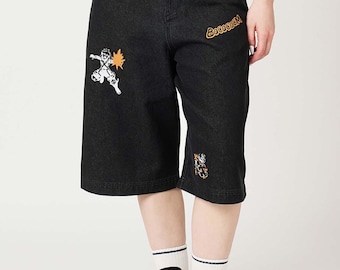 Bakugo Inspired Denim Shorts | Anime Streetwear, Relaxed Knee-Length Fit