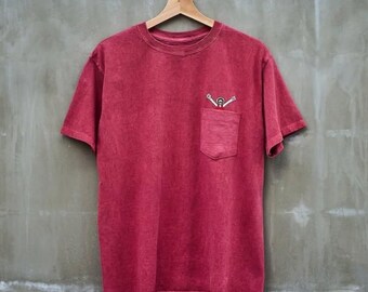 Luffy Inspired Pocket T Shirt | Embroidered Anime Streetwear, Vintage Washed Unisex Tee