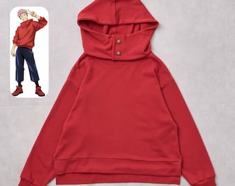 Red Anime Inspired Hoodie | Japanese Streetwear Pullover | Minimal Unisex Hoodie | Casual Everyday Sweatshirt