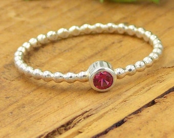 Dainty Beaded Birthstone Ring: simple stackable sterling dotted ring