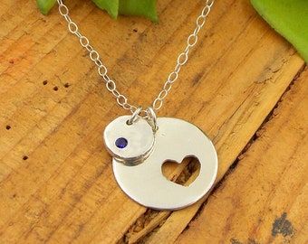 Mother's Heart Pendant with Birthstone:  sterling silver heart pendant, birthstone pendant, mothter's necklace, love necklace,