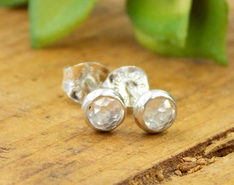 Sterling Silver Rose Cut Stone Stud Earrings made with 4mm cabochon