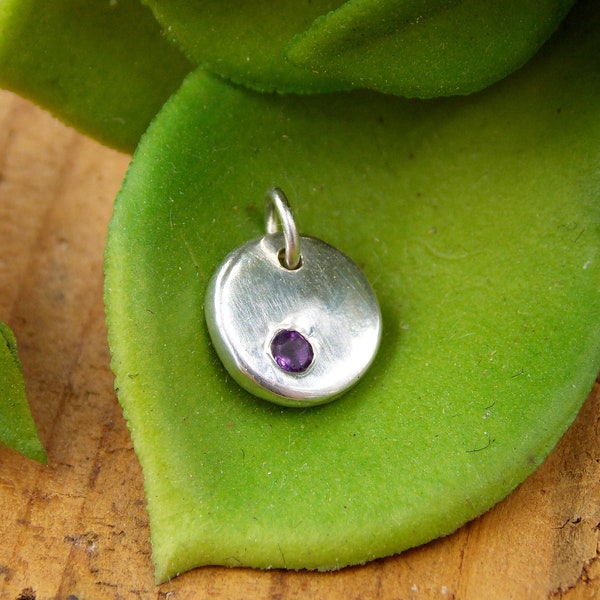 Flat Pebble Birthstone Pendant: a dainty sterling silver charm or Mother's Day pendant