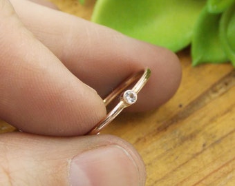 Tiny Rose Gold-filled Birthstone Ring:  simple, dainty 14k pink gold-filled stacking promise ring