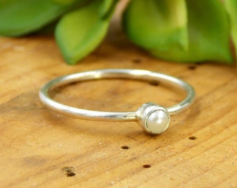 Mini Freshwater Pearl Ring: a dainty and petite sterling silver real pearl stacking dainty ring, June birthstone