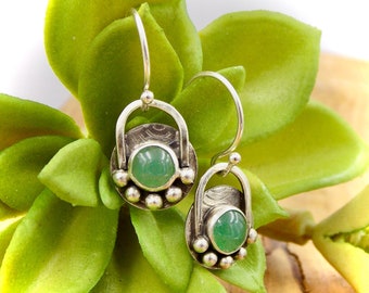 Arched Bohemian Earrings in Sterling Silver with green aventurine stone