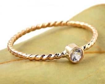 Gold-filled Rope Birthstone Stacking Ring: simple, dainty 14k yellow gold-filled twisted ring