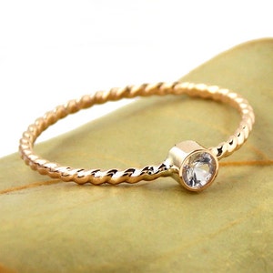 Gold-filled Rope Birthstone Stacking Ring: simple, dainty 14k yellow gold-filled twisted ring image 1