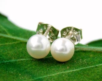 White Freshwater Pearl Stud Earrings – 925 Sterling Silver Pearls – Gift For Her - Bridesmaid Gift –Real 5mm to 5.5mm Pearl Bridal Earrings