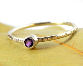 Sterling Silver Hatched Birthstone Ring: line textured stacking ring