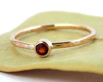 Simple Birthstone Ring w/ Hammered Band: simple gold-filled ring
