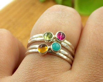 Hammered Band Birthstone Cab Ring: a simple, dainty stackable sterling silver ring
