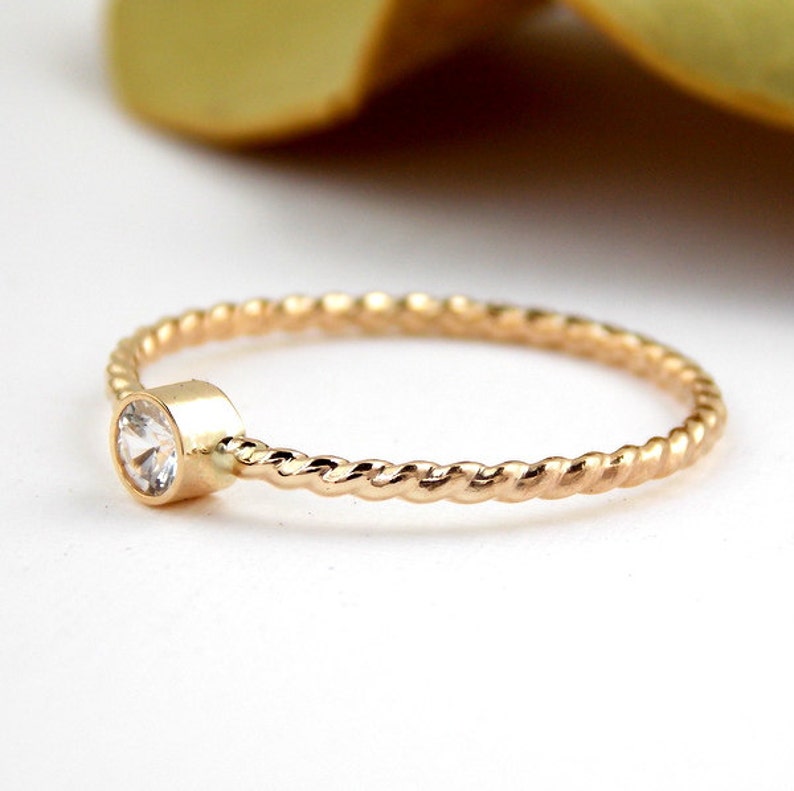 Gold-filled Rope Birthstone Stacking Ring: simple, dainty 14k yellow gold-filled twisted ring image 3