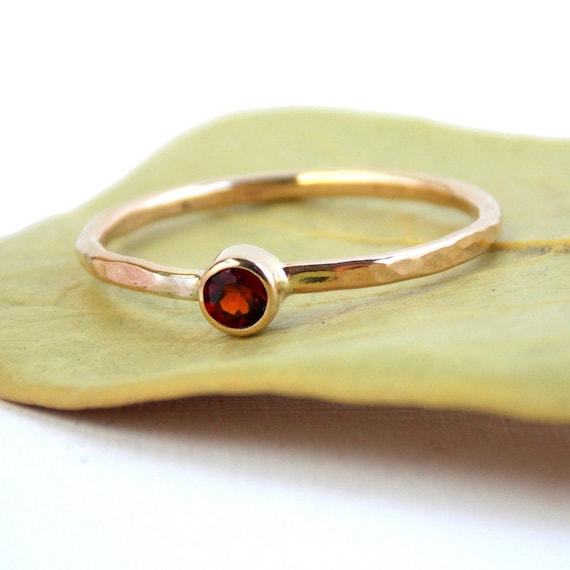 Simple Birthstone Ring W Hammered Band Simple Gold filled Ring