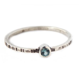 Line Textured Stacking Birthstone Ring made from sterling silver with 3mm tube set stone