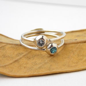 Set of 2 Pebble Birthstone Stacking Rings: stackable sterling silver mother's day ring