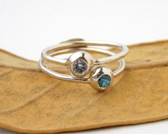 Set of 2 Pebble Birthstone Stacking Rings: stackable sterling silver mother's day ring