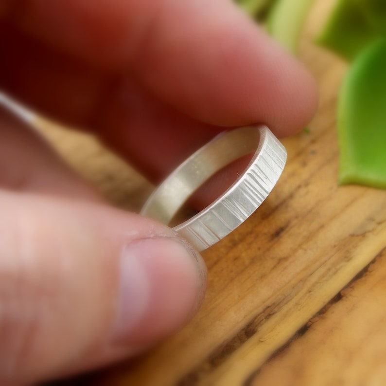 Birch Tree Bark Ring: 4mm wide sterling silver ring given a rustic birch texture image 7