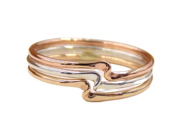 Set of 3 Twister Stacking Rings: 14K Gold-filled rings, twisted wave rings, simple dainty rings