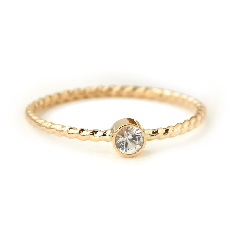 Gold-filled Rope Birthstone Stacking Ring: simple, dainty 14k yellow gold-filled twisted ring image 5