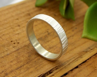 Birch Tree Bark Ring: 4mm wide sterling silver ring given a rustic birch texture