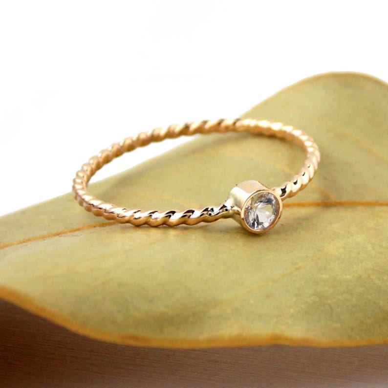 Gold-filled Rope Birthstone Stacking Ring: simple, dainty 14k yellow gold-filled twisted ring image 1