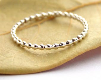 Beaded Stacking Ring: petite, dainty sterling silver ring