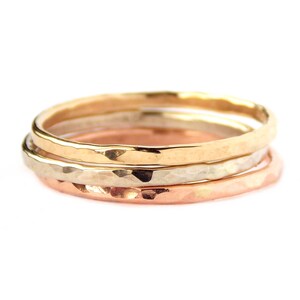3 Gold Reflection Rings:  14K gold, dainty ring, simple ring, gold ring, rose gold, white gold, yellow gold, hammered ring, skinny ring