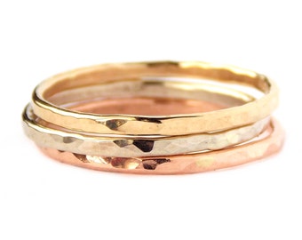 3 Gold Reflection Rings:  14K gold, dainty ring, simple ring, gold ring, rose gold, white gold, yellow gold, hammered ring, skinny ring