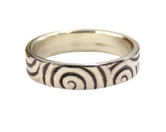 Swirl Patterned Sterling Silver Band with oxidized finish